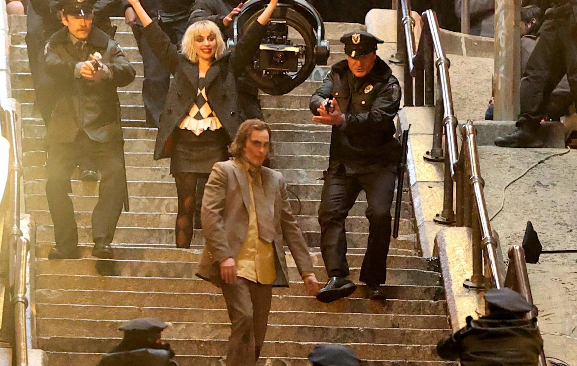 Joaquin Phoenix and Lady Gaga on the set of 'Joker 2' - CREDIT: Getty